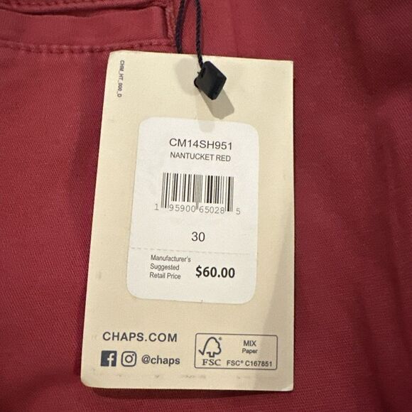 Chaps Men's Seacoast Wash Chino Shorts Nantucket‎ Red Stretch Size 30 9" NEW - Picture 4 of 10